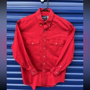 Wrangler Single Needle Tailoring Red Button Down Shirt - Men’s M - Made In USA